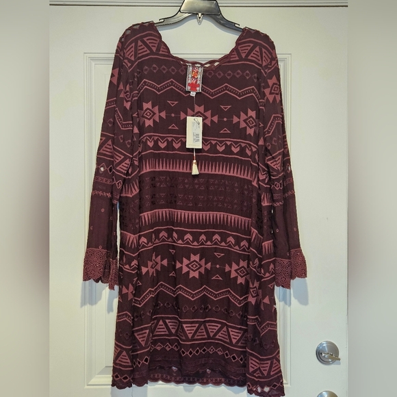 Johnny Was Women Boho Eyelet Embroidered Long sleeves Shift Slip Mini Dress - Picture 6 of 13